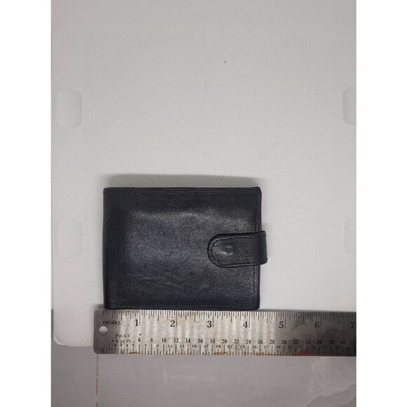 Unisex Handcrafted Genuine Leather Black Bifold W/ Snap Wallet - Picture 11 of 12